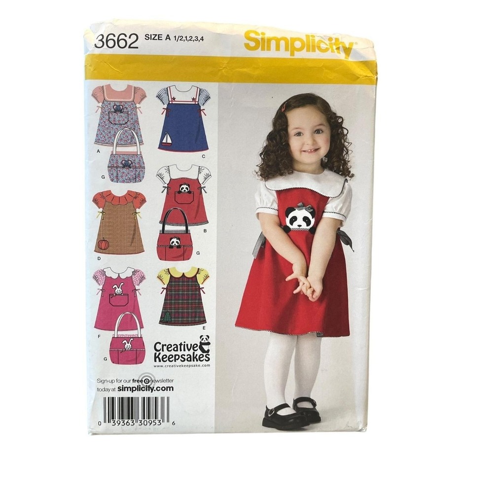 Simplicity 3662 Toddlers' Jumper Blouse Tote Bag Size A 1/2-4 Cute Applique